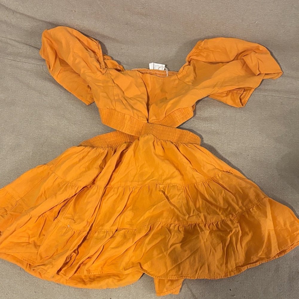 Velvet Orange Puff Sleeve Kids Dress